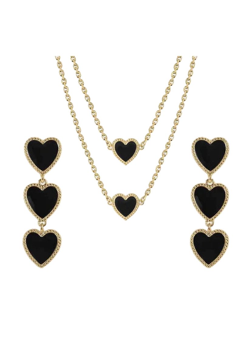Maeva Heart Black Set Oorbellen, Armband & Ketting