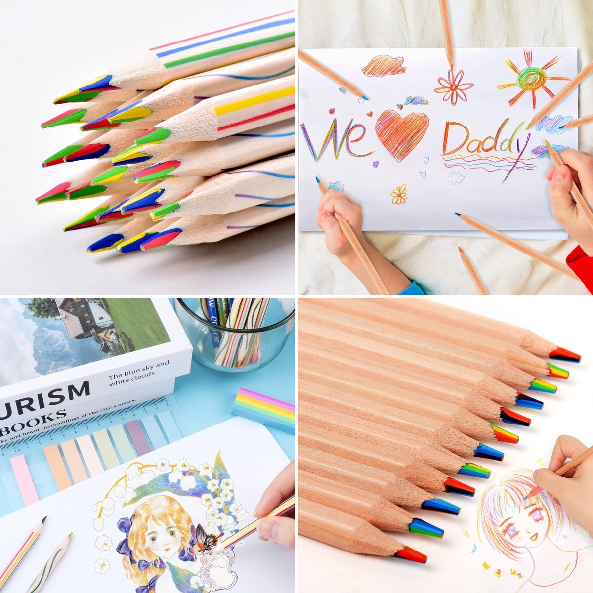 Partizzle 30x Regenboog Kleurpotloden Set - Potlood Uitdeelcadeautjes - Sinterklaas / Kerst Cadeau - Grabbelton Knutselen Traktatie Cadeautjes - Creatief Leren Tekenen & Kleuren - Voor Kinderen en Peuters / Volwassenen — afbeelding 2