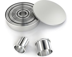 foto van Intirilife 12-delige koekjessnijderset in zilver met opbergdoosje - Snijringen rond van roestvrij staal voor koekjes Koekjesdeeg bakvorm koekjessnijder