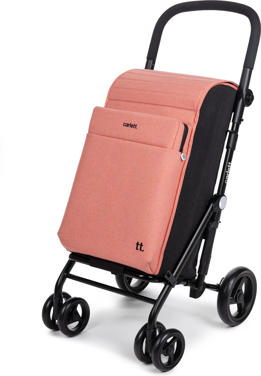Carlett Urban Family Boodschappentrolley - Tasinhoud 62L - Koelvak 12L - 4 wielen - Lichtgewicht - Opvouwbaar - Zalmroze