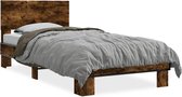 vidaXL - Cadre de lit - décoré - bois - et - métal - fumé - chêne - 90x190 - cm