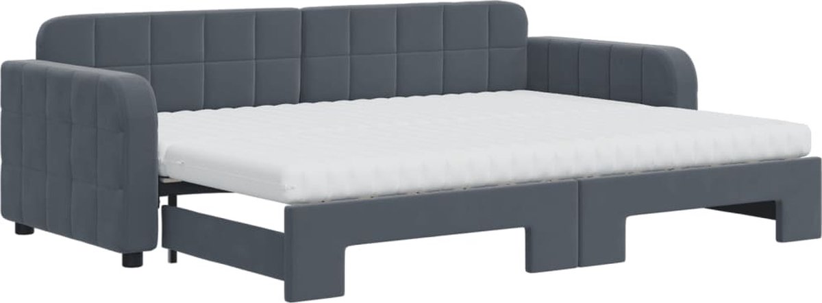 vidaXL Slaapbank - onderschuifbed - matrassen - 80x200cm - fluweel - donkergrijs