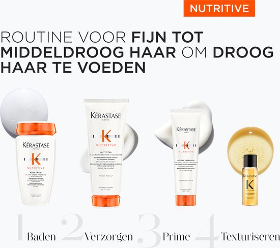 Quatre produits : Bain Satin, Lait Vital, Nectar Thermique et Elixir Ultime.