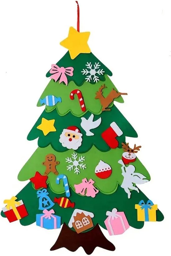 Jojoy - Kerstboomproject – Veilige Vilt DIY Boom met 26 Versieringen voor Kinderen - FELTPINETREE