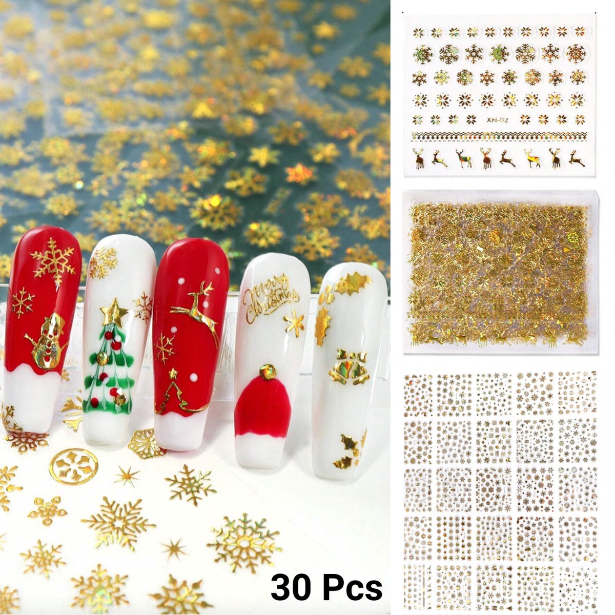 Goedkoopste GUAPÀ® Nail Art Nagelstickers | Nagel Stickers Kerst | Nail Art 3D Stickers | Nagelstickers Kinderen | Zelfklevende Nagelstickers Goud | Nail Art Stempel | 30 velletjes Kerst Nagel stickers Goud