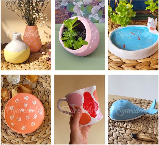 Set de poterie Art Figured' pour Adultes avec Argile auto-durcissante Premium , 2 kg, sans four pour débutants, séchage à l'air. 100 % prêt à l'emploi avec Outils, Peinture, Pinceaux, vernis et Manuels.