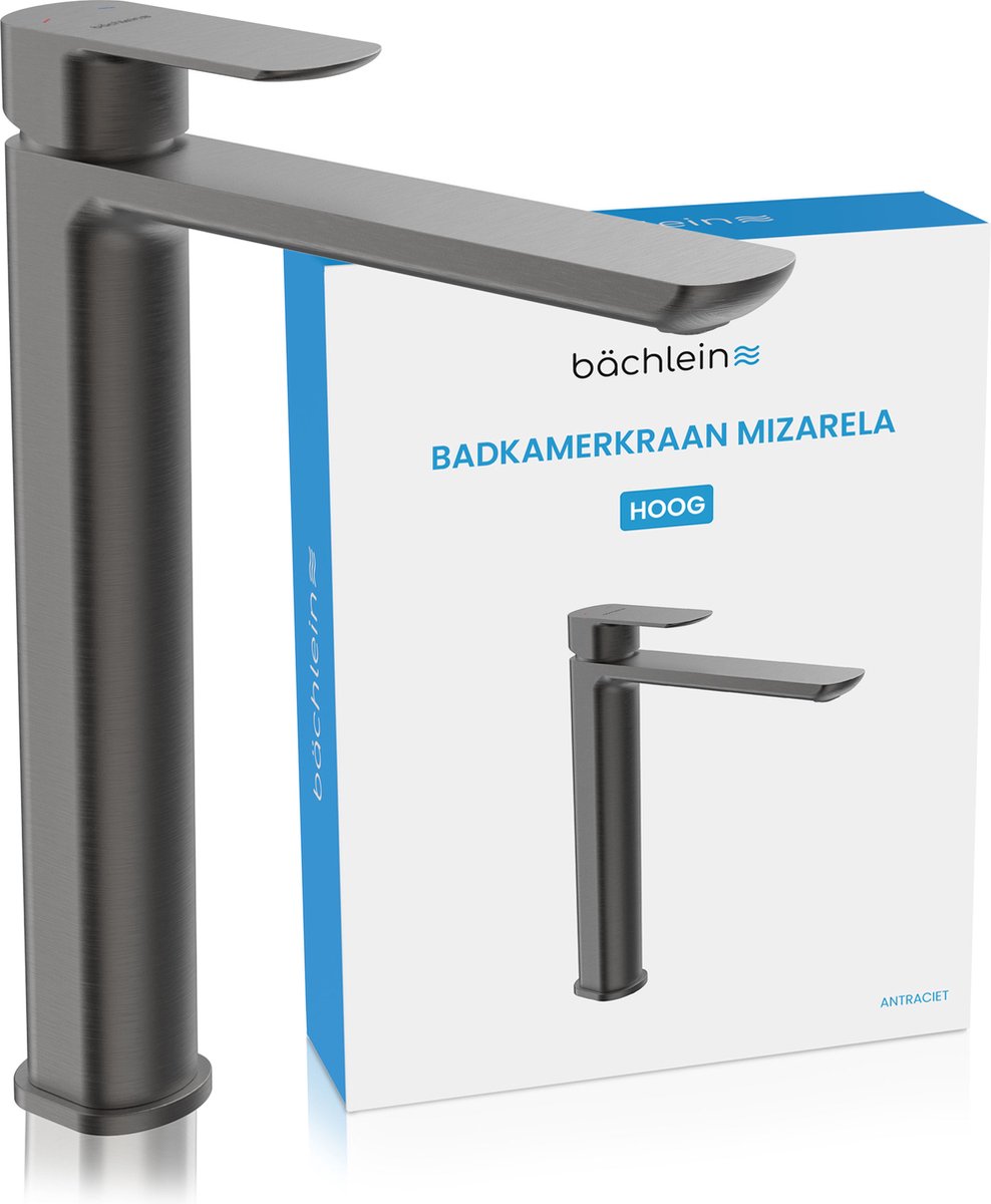 Bächlein Badkamerkraan hoog in klassiek ontwerp [antraciet], ééngreepsmengkraan met duurzame keramische cartridge en montageset, badkraan - platte uitloop