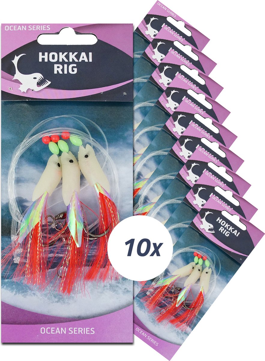 Eurocatch Hokkai Rig - Luminous Groen 3-Haken - 10 Stuks - Zeeonderlijn - Zeevissen - Kabeljauw