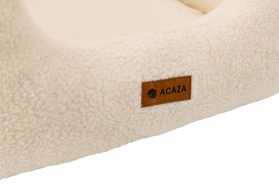 ACAZA Lit pour chien - Coussin pour chien - Lit pour chien - 63 x 53 cm - Beige - Tissu Teddy - Coussin pour chien lavable - Lits pour chiens