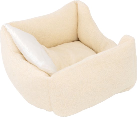 ACAZA Lit pour chien - Coussin pour chien - Lit pour chien - 63 x 53 cm - Beige - Tissu Teddy - Coussin pour chien lavable - Lits pour chiens