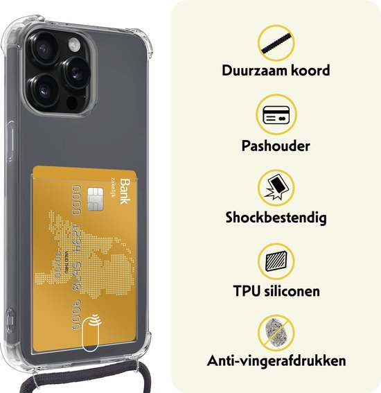 Étui pour iPhone 15 Pro avec cordon et Pro -cartes en Siliconen - Transparent - 2 iPhone