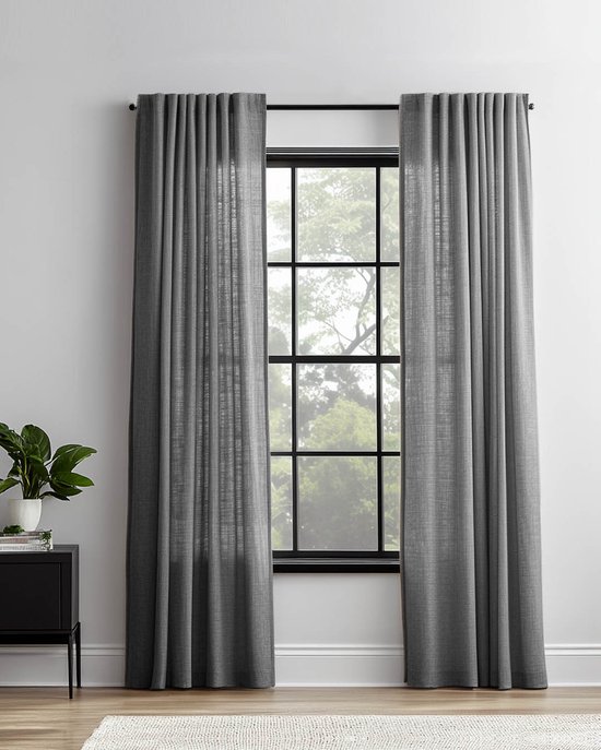 HOOMstyle kant en klaar gordijn met haakjes Ivy - Inbetween - Met plooiband - 140x270cm - Donkergrijs