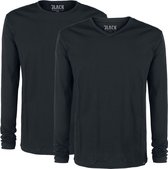 Twee zwarte longsleeves, één met ronde hals en één met V-hals.