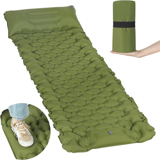 QPAU Campingmat, zelfopblazend, met voetpomp, 12 cm, ultra dik