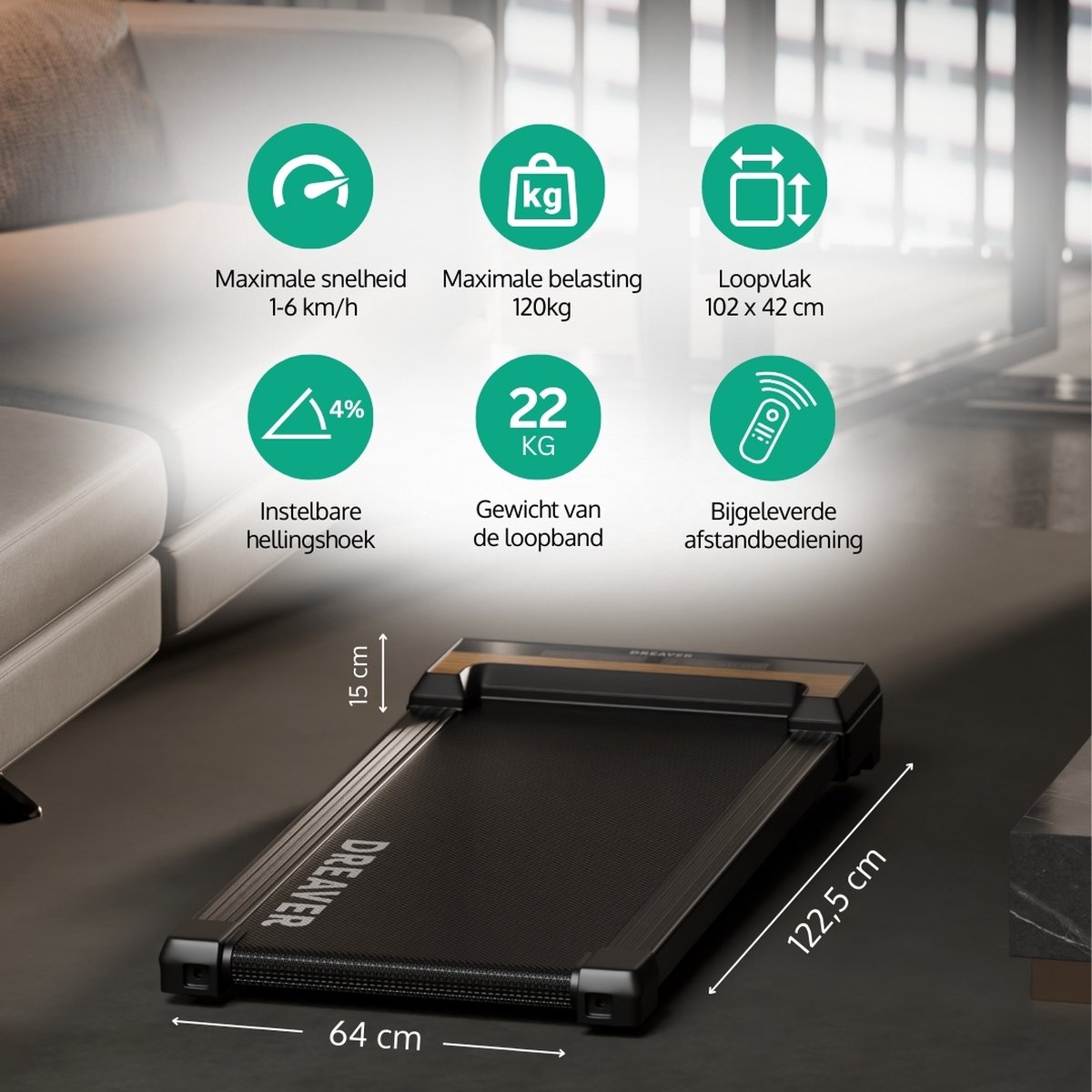 Afbeelding 2 van Dreaver X250-P Loopband - Inklapbaar - 1-6km/u - Hellingshoek 4% - Wandelband - Walking Pad - Walkingpad - Treadmill - Loopband Elektrisch
