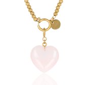 My Bendel - Goudkleurige Dames Schakelketting met Rose Quartz Hart - 47 Cm - Ketting met Edelstenen Hart Hanger • Rose Quartz • 47 Cm - met Luxe Cadeauverpakking | Sieraden Voor Dames