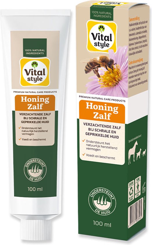 Pommade au miel VITALstyle - Compléments Animaux - Pour Chiens, Chats et Paarden - Soutient la capacité naturelle de récupération de la peau - 100 ml