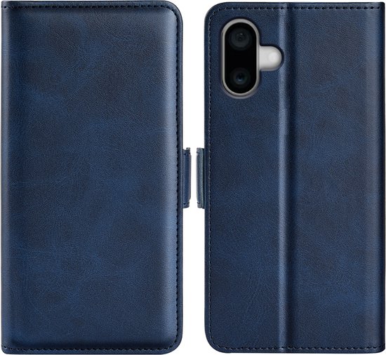 Foto: Iphone 16 plus hoesje mobydefend luxe wallet book case sluiting zijkant blauw gsm hoesje telefoonhoesje geschikt voor iphone 16 plus