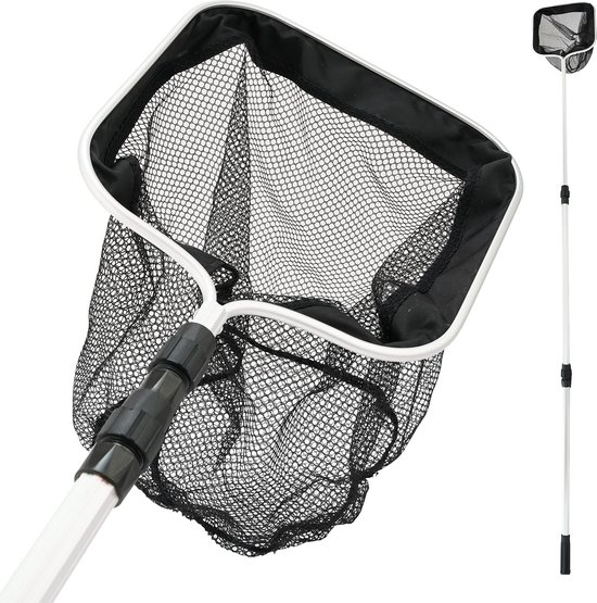 Eurocatch - Schepnet Zwembad - Vijvernet - Fijnmazig - Stevig - Telescopische Steel 1.80m - 30x 30cm - Zwart