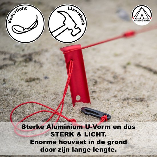Haringboer® Tentharingen - 31 cm U-vorm Sneeuw en Zand Haringen - 8 stuks Zachte Grond Pennen - Lichtgewicht 52 gram per stuk - Aluminium (7000-series) Haringen Tent - Zachte Ondergrond - Inclusief Trekkoord en Haringzak van Haringboer® — afbeelding 4