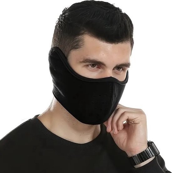 Fleece Winter Gezichtsmasker I Met Oorwarmer I Fleece Face Mask I Gezichtswarmer I Earmuffs I Verstelbaar D.M.V Klittenbandsluiting I Uniseks I Zwart