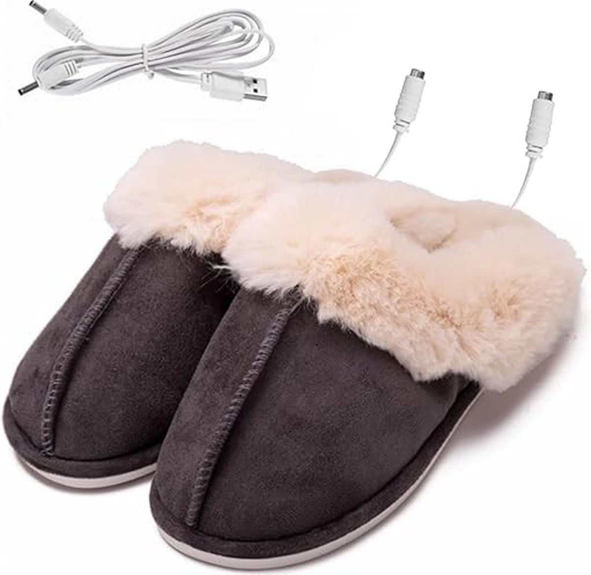 USB Verwarmde Slippers Voetwarmer Schoenen Oplader Elektrische Verwarming Schoenen Winter Warm Pluche Slippers Voor Vrouwen Mannen Grijs