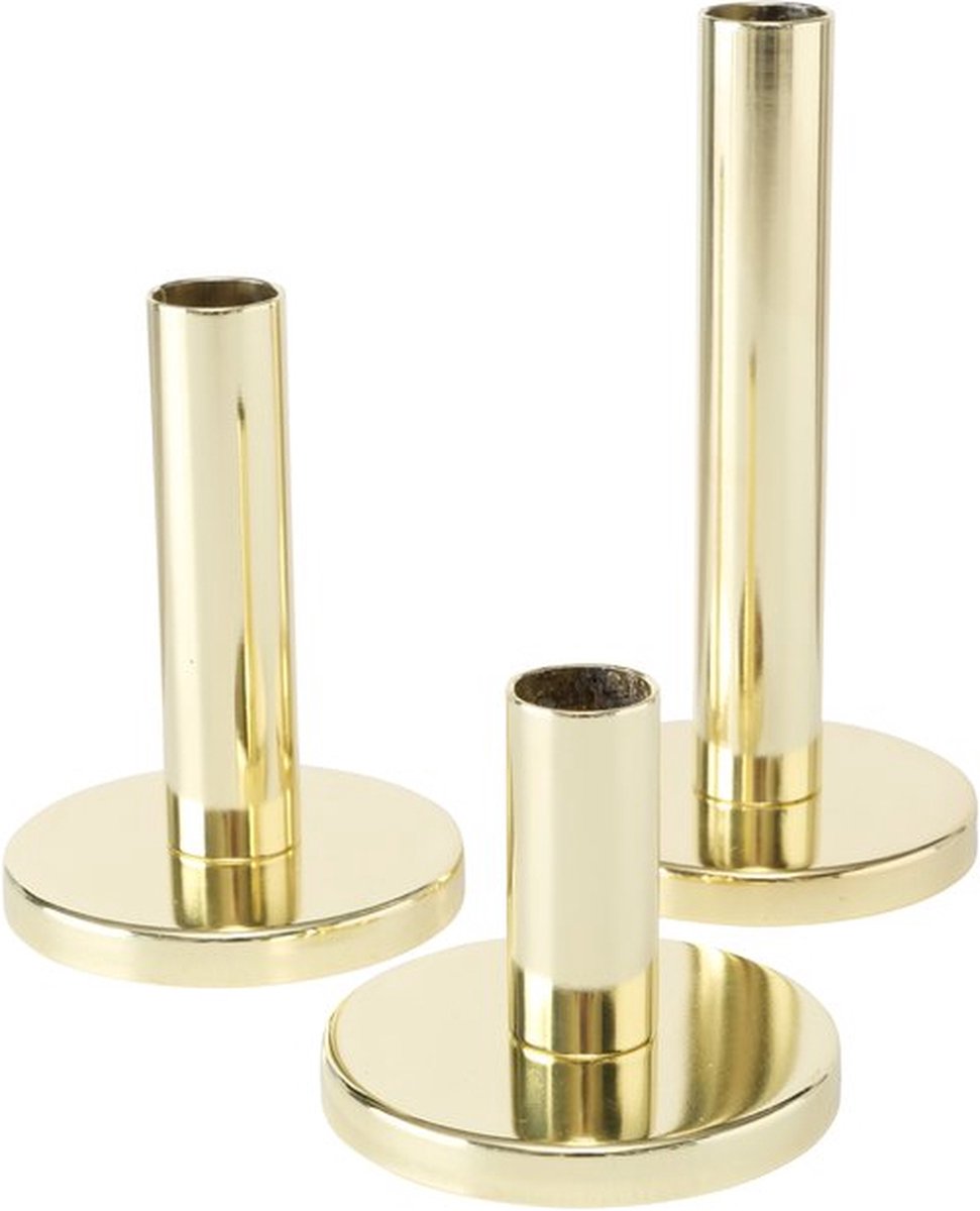 Boltze - Kaarsenhouders - Set/3 - Kandelaars - Glazend - Goud - Metaal - 8,12,16cm hoog