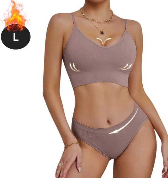 Set Lingerie Nivard Sans Armature - Sans Bracelets - Soutien-Gorge Push-up - Soutiens-gorge -Gorge Comfort - Confortable - BH - Violet - Taille L