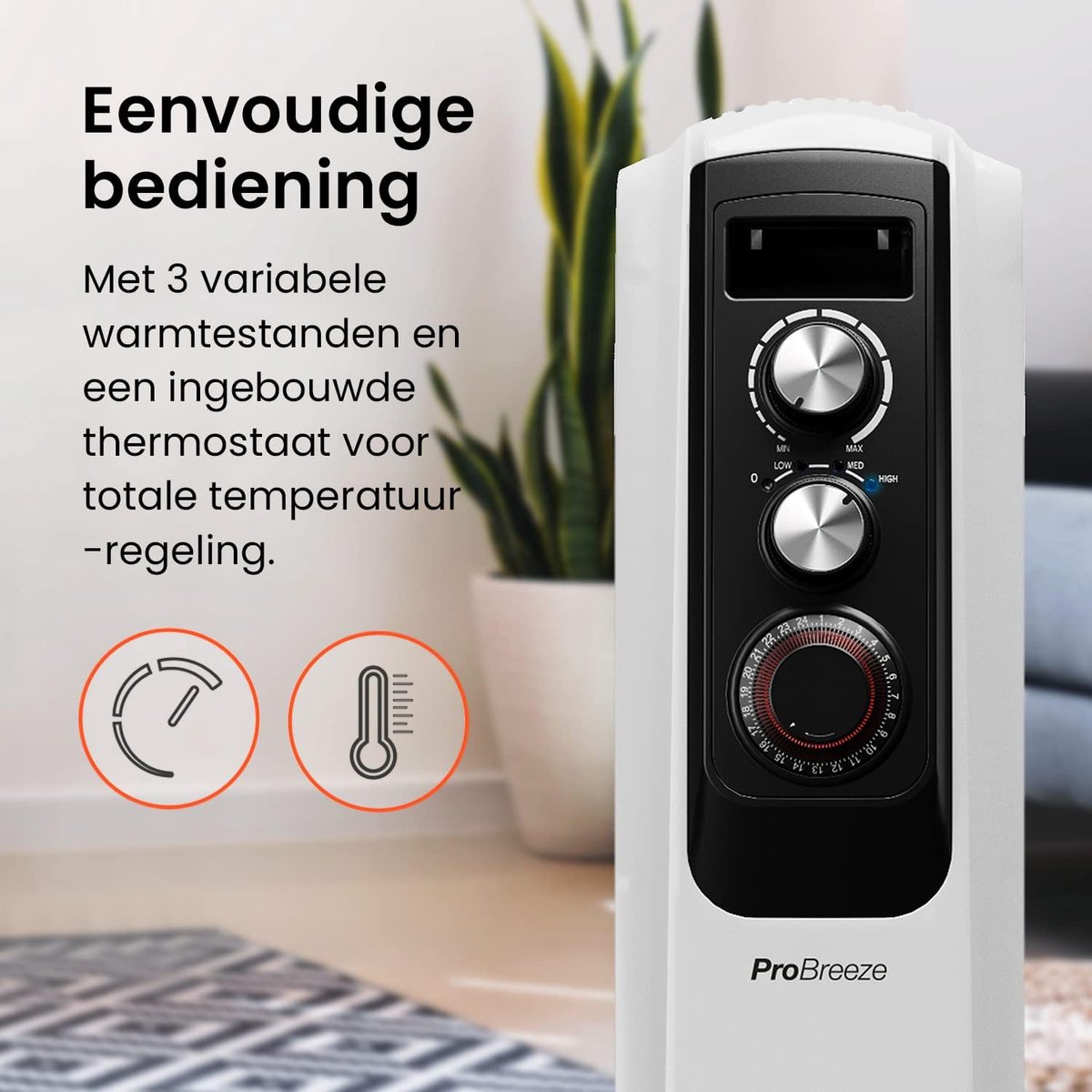 Pro Breeze 2000W Elektrische Verwarming tot 32 m2 - Olieradiator incl. Afstandsbediening, LED-Scherm, Ingebouwde Timer, 4 Warmtestanden, Thermostaat, Veiligheidsuitschakeling - Wit – foto 2