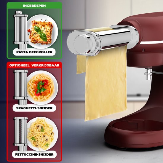 Fentic Keukenmachine - 2000W - Keukenrobot - Incl. Pastaroller en extra accessoires - 6,2L Mengkom - Foodprocessor - Pastamachine - Rood van Merkloos — afbeelding 5