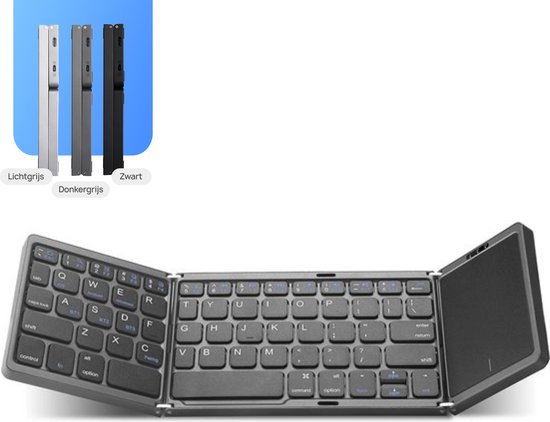 Foto: K g opvouwbaar toetsenbord groot touchpad draadloos ergonomisch ontwerp inklapbaar foldable keyboard donker grijs