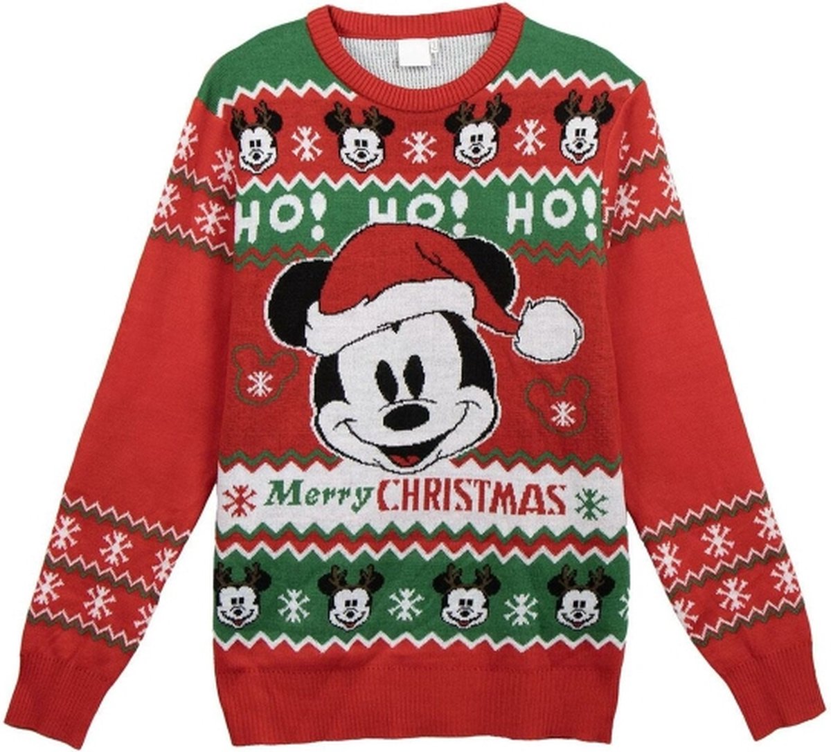 Kersttrui, Herentrui Mickey Mouse 'Merry Christmas' - Rood, Groen, Wit (Maat: M)