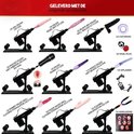 Overzicht van de seksmachine met 10 verschillende dildo's, cockring, anal plug, oplader en handleiding.