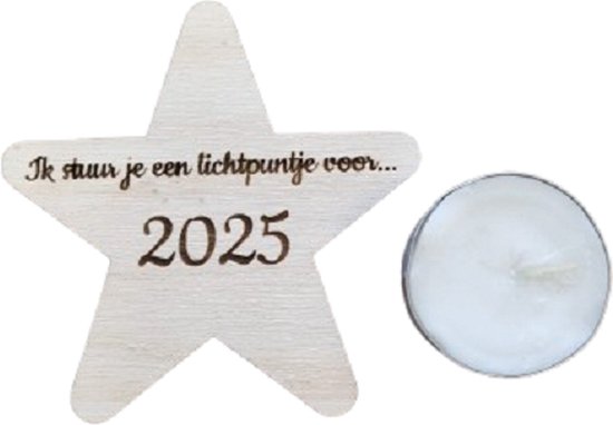 Étoile en bois avec bougie chauffe-plat ''Je t'enverrai un point lumineux pour 2023'' - encouragement sincère - cadeau - Noël - petit cadeau - geste doux
