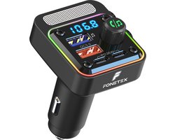 FoneTex Bluetooth FM Transmitter - Auto Lader - Carkit - Handsfree - MP3 - 2x USB - 2x USB-C - Snel Lader - Audio Receiver