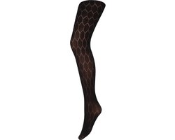 Marianne - Fashion Tights 70 Denier - Stijlvolle Panty met Hexagon Patroon - Kleur: Zwart - Maat S/M