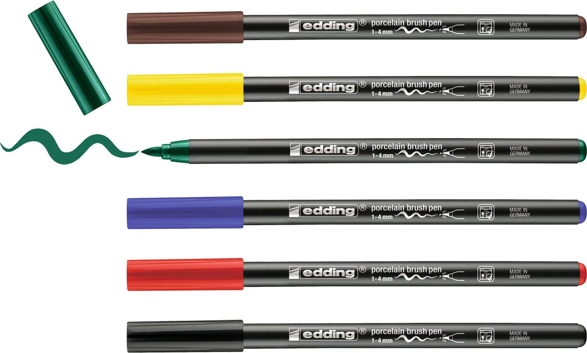 edding 4200 porselein stiften - basis kleuren set - 6 stiften - flexibele penseelpunt 1-4mm - viltstift voor het schilderen en decoreren van keramiek porselein - vaatwasmachinebestendig, lichtechte inkt, sneldrogend — afbeelding 5