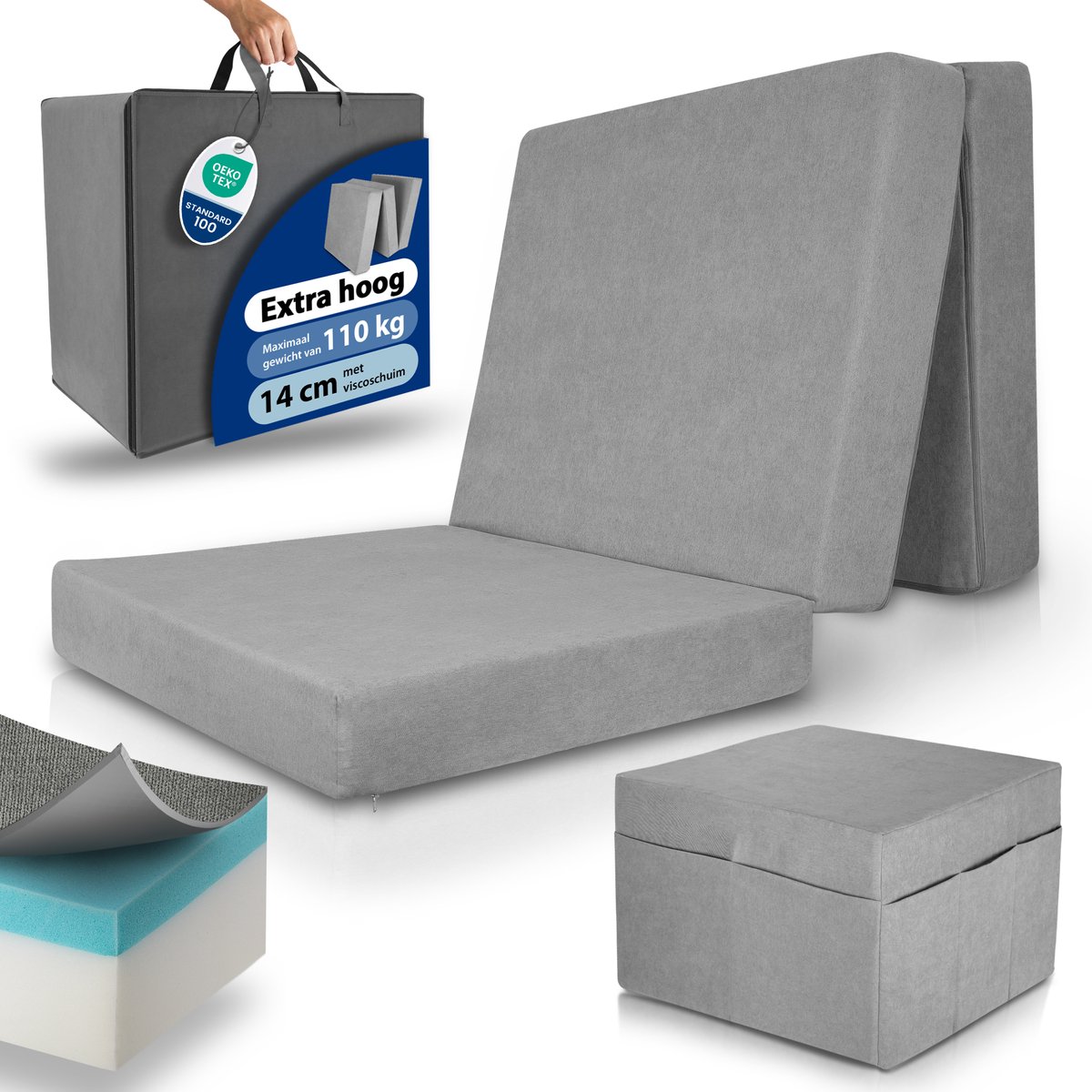 Premium Opvouwbaar Matras XL 90x200 14cm Traagschuim