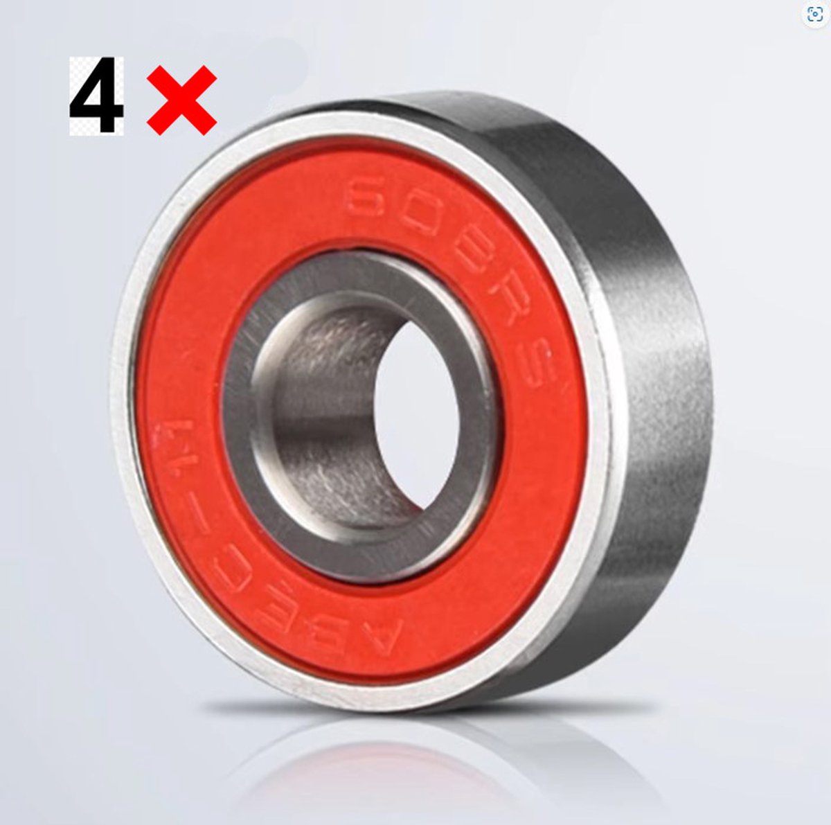 Lager 608 - Binnendiameter 8mm Buitendiameter 22mm Breedte 7mm – Skateboard Lager – Rolschaats Lager – 4 Stuks - Rood