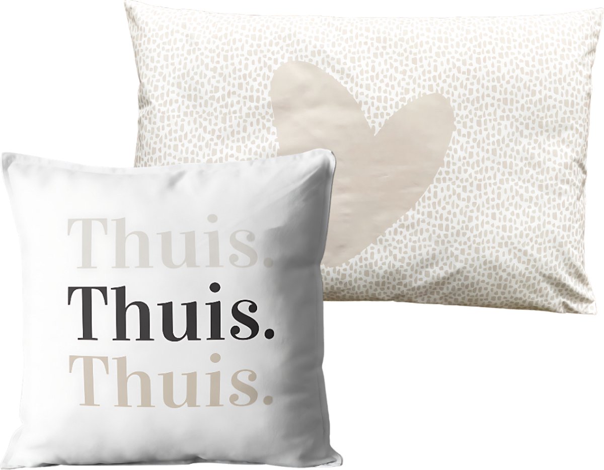 Buitenkussen Set van 2 voor Binnen en Buiten - tuinkussens - tuin - tuinaccessoires - tuininrichten - sierkussens - Thuis / Beige Hart - 40x40 cm - Dubbelzijdig Ontwerp