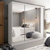 Armoire-Armoire de rangement-Miroir- Garde-robes -Placard à Vêtements -Tringle à tringle- Étagères - Wit 250 cm