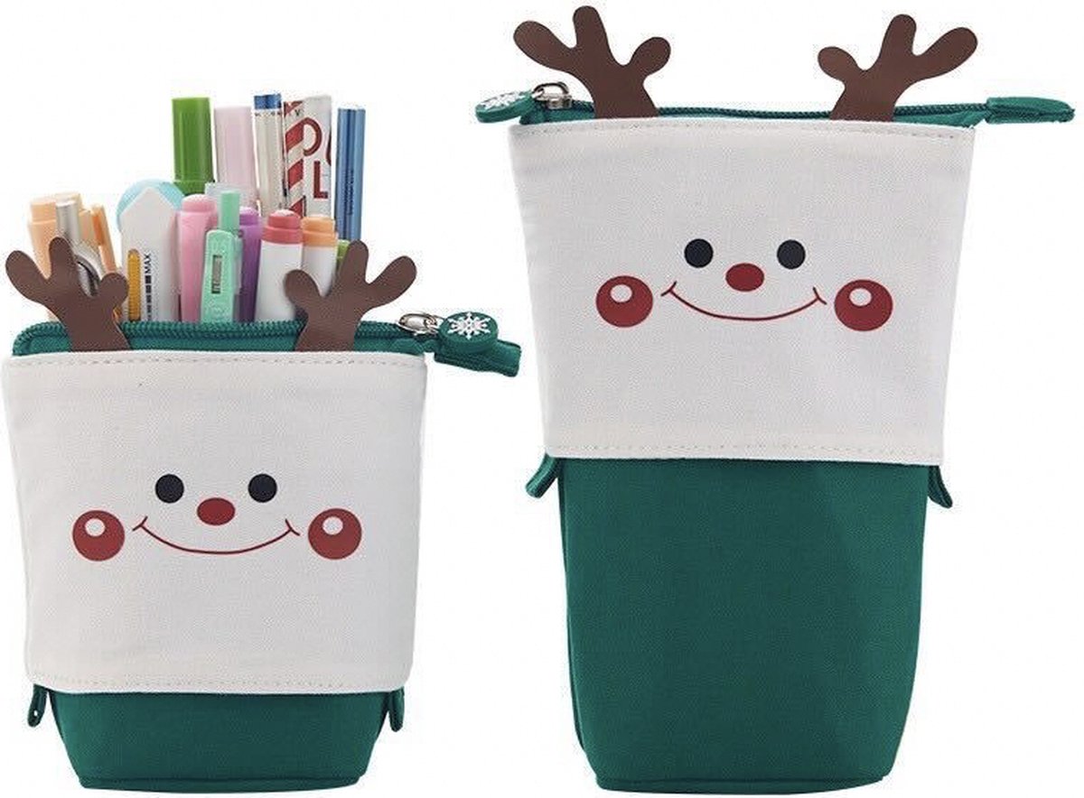KYDDOI Staande Etui - Pennenzak voor jongens en meisjes - Etuis voor school - Telescopische pennenhouder - Kerst elanden etui - kerstcadeau voor kinderen - Groen