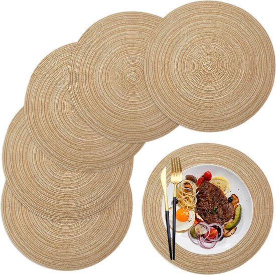 Lot de sets de table ronds de 160 cm - lavables - faciles d'entretien - résistants à la chaleur - antidérapants - cuisine - table à manger - couleur café