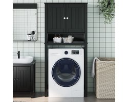 Wasmachine ombouw - Kast - Opbouwmeubel - Verhoger - Wasmachine meubel - Opbergkast - Hout - Zwart