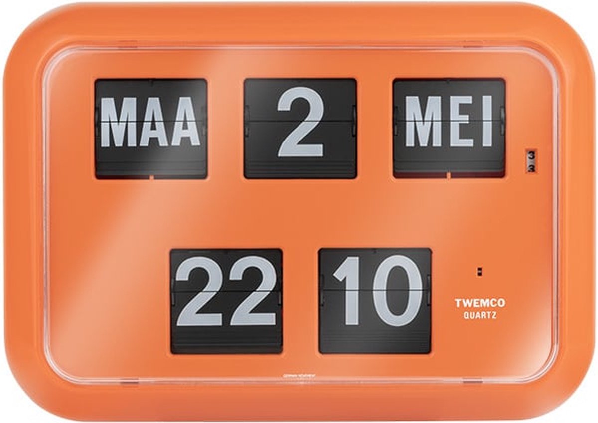 Twemco QD-35 - Flipklok - Oranje - Flip Klok - Nederlandse Datum - 24-uurs tijdsaanduiding - Retro Klok - Wandklok - Tafelklok - Datumklok - Klok Met Datum - Klok Met Dag - Kalenderklok - Digitale Klok - Wandklok Woonkamer - Klok Voor Slechtzienden