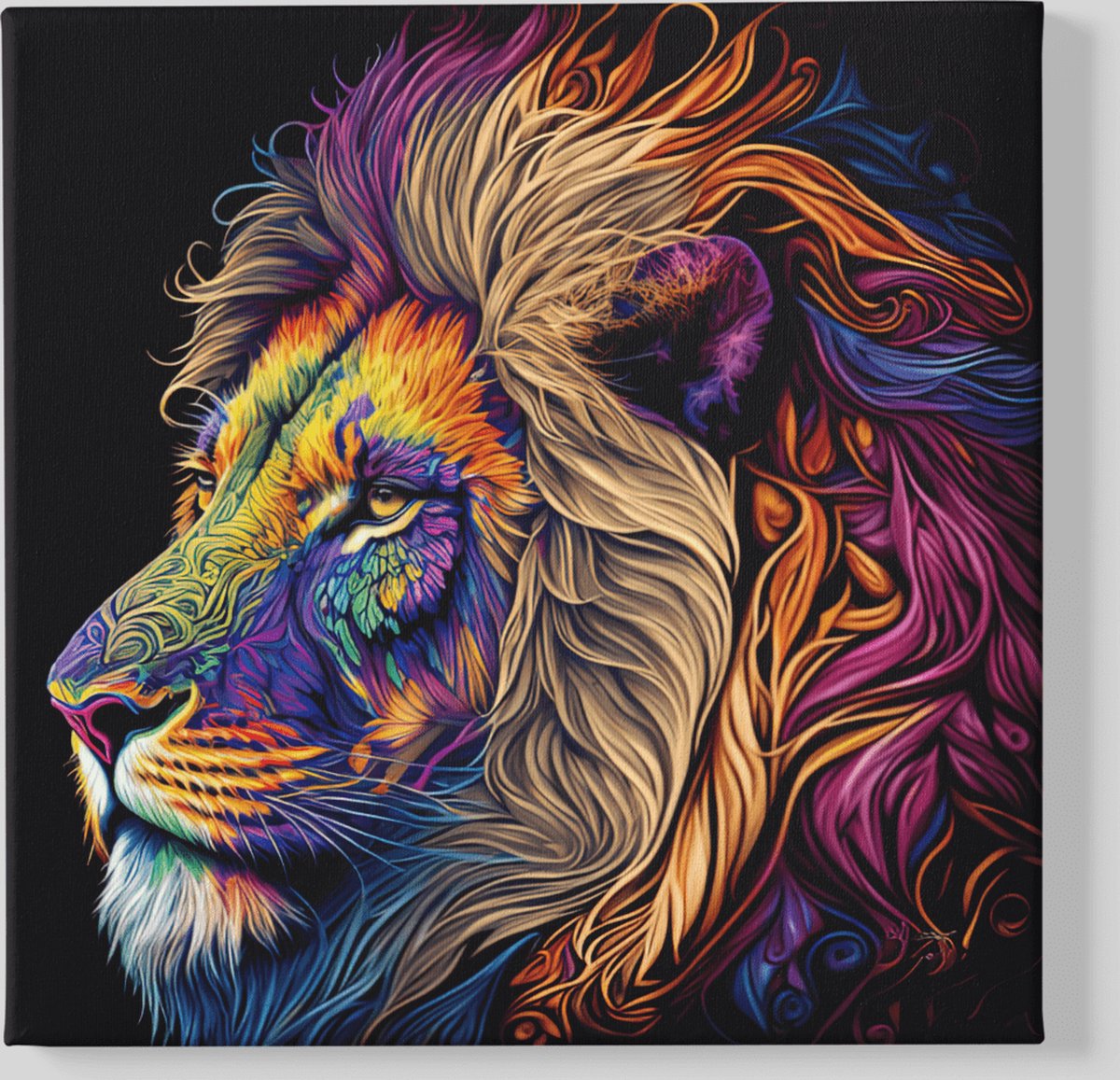 Trendex Global Vierkant Canvas Schilderij - Dierenkop - Leeuw - Kleurrijk - 60x60x2 cm