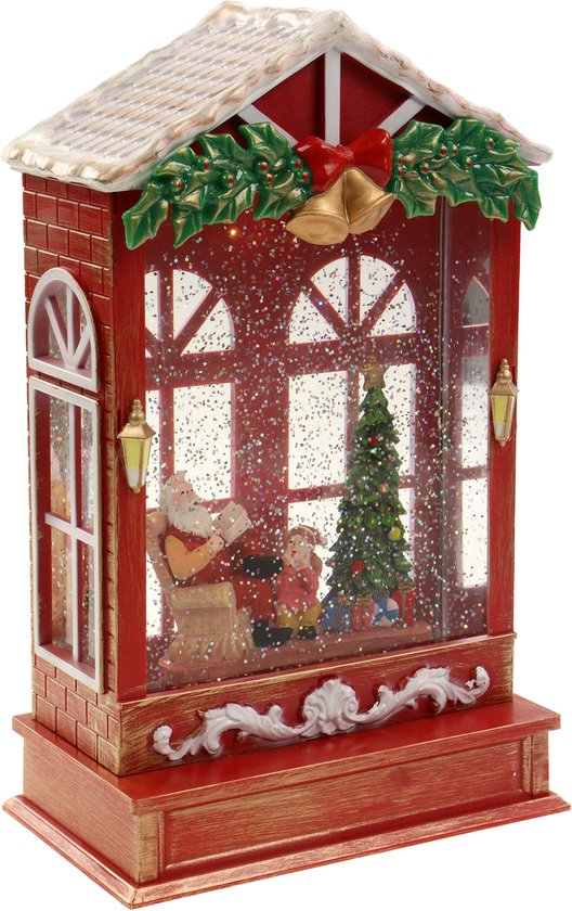 Snowglobe glitter lantaarn met kerstman - 21 cm - met muziek en licht