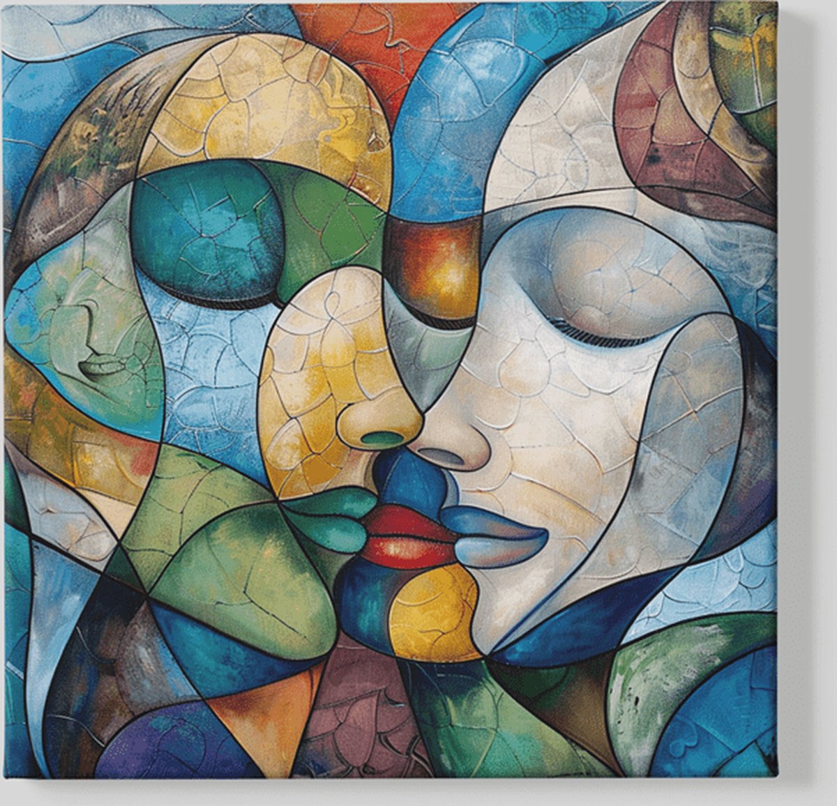 Trendex Global Vierkant Canvas Schilderij - Gezichten - Abstract - 100x100x2 cm Kleurrijk