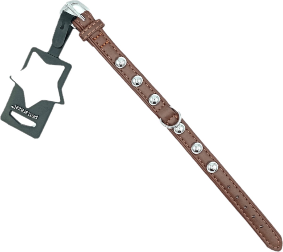 Pettarazzi - Halsband - Chocoladebruin met Zilveren Knopen - 30cmx15mm