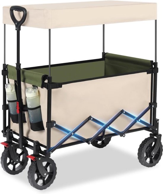 Relaxdays bolderkar tuin, met luchtbanden, tot 200 kg, staal, HxBxD: 34,5 x 51 x 96 cm, platte transportkar, zwart
